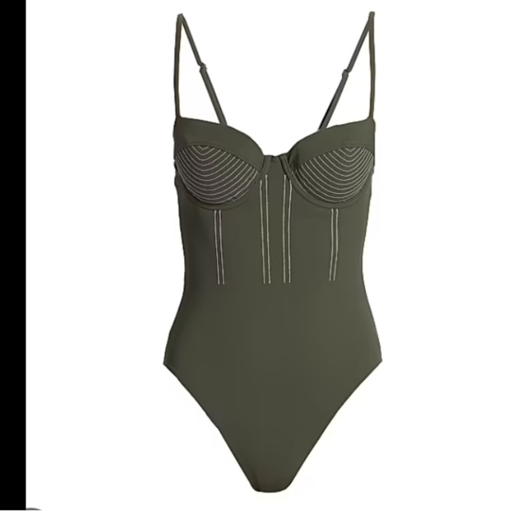 Olive Green Underwire One-Piece Swimsuit